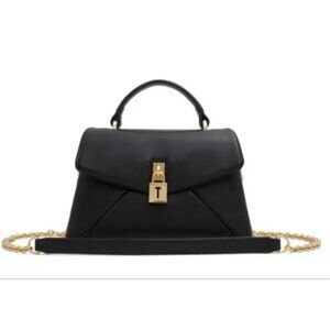 Ted Baker Poppy Small Satchel Crossbody Handbag Lock Black Ocean Nappa Leather